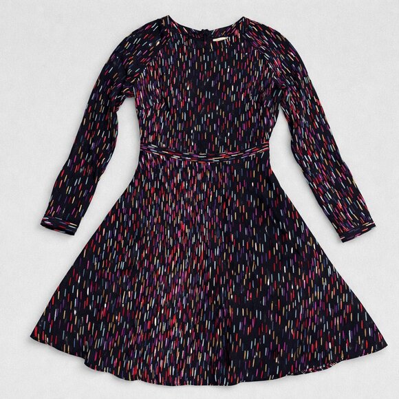 Shoshanna Dresses & Skirts - Shoshanna Silk Fit & Flare Dress Black Multicolor Confetti Print Long Sleeve Sz4